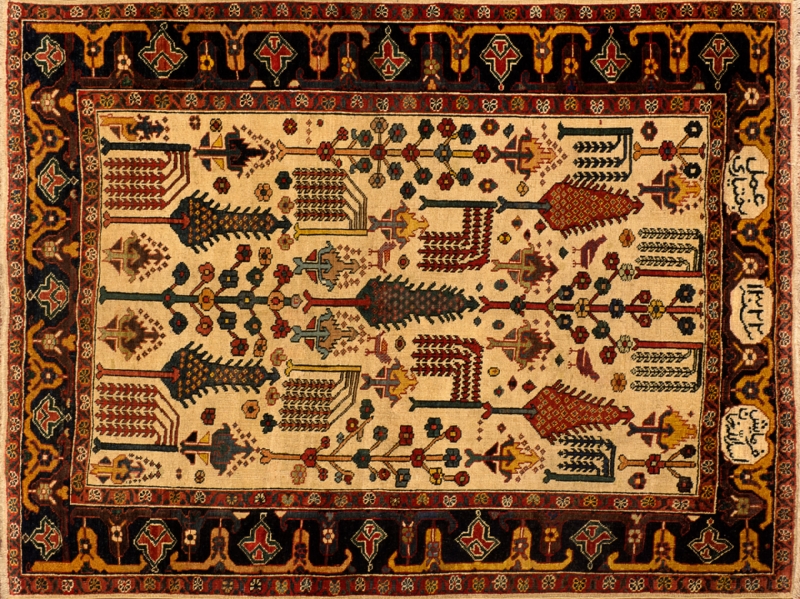 82033 Bakhtiari rectangular 4' 8" by 5' 6"rug with all-over pattern from Persia-Iran | Age : Ca. 1930s