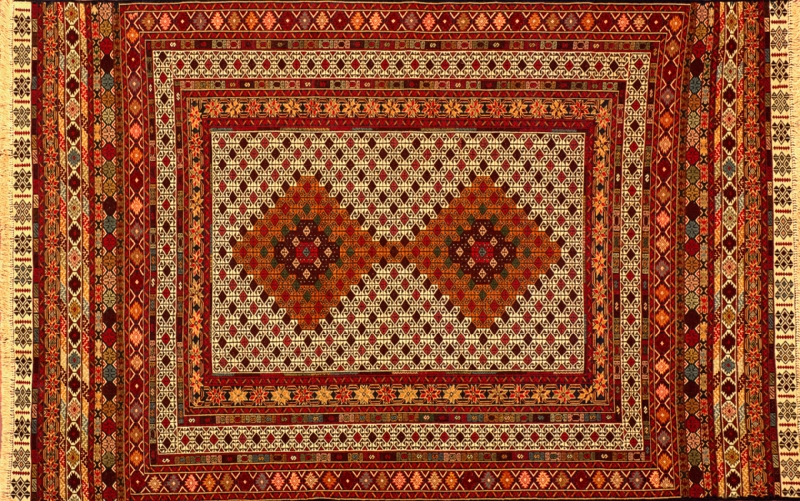 82189 Balouch rectangular 4' 1" by 6' 3" rug with geometric pattern from Afghanistan