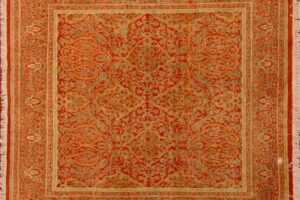 Tabriz square 4' 1" by 4' 6" rug with floral pattern from Pakistan - Bronze & Khaki