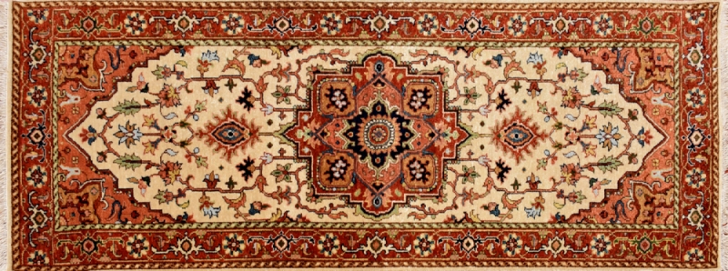 60450 Serapi runner 2' 7" by 5' 8" rug with medallion pattern from India - Beige & Rust