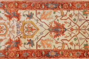 Heriz runner 2' 7" by 8' 1" rug with all-over pattern from India - Beige & rust