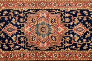 Serapi runner 2' 7" by 6' 0" rug with medallion pattern from India - Navy Blue & Rust