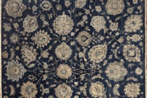 Sultanabad rectangular 7' 11" by 10' 1" rug with all-over pattern from India - Navy Blue & Silver