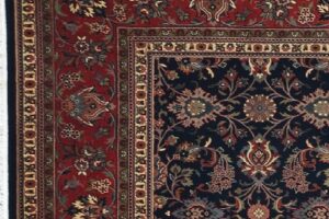 Kashmar rectangular 10' 0" by 14' 0" rug with all-over pattern from India - Navy blue & rust