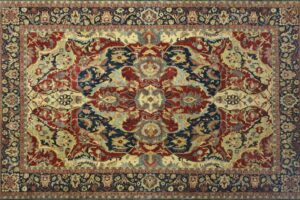 Serapi rectangular 10' 0" by 14' 0" rug with all-over pattern from India - Rust & Navy Blue