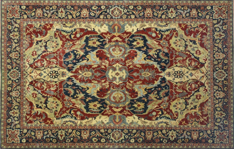 80123 Serapi rectangular 10' 0" by 14' 0" rug with all-over pattern from India - Rust & Navy Blue