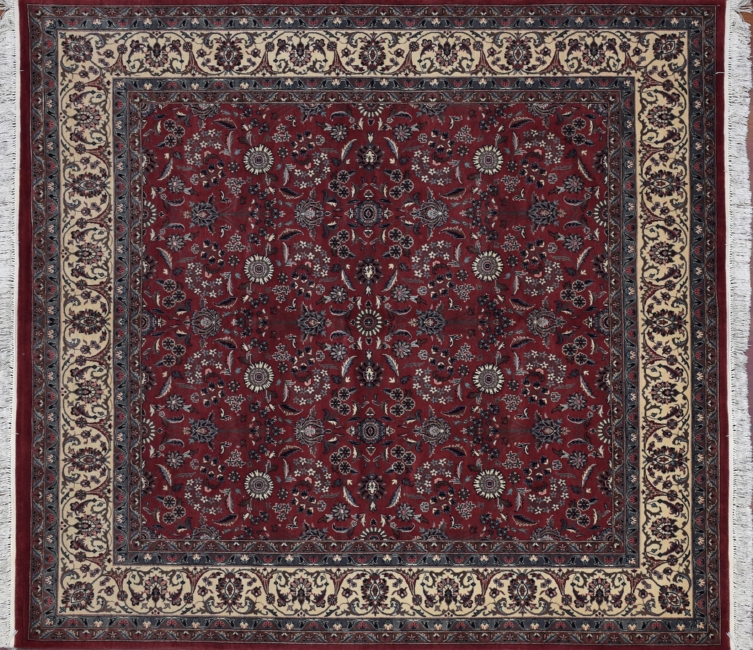 81022 Tabriz square 8' 2" by 8' 4" rug with floral pattern from Pakistan - Rose & Ivory
