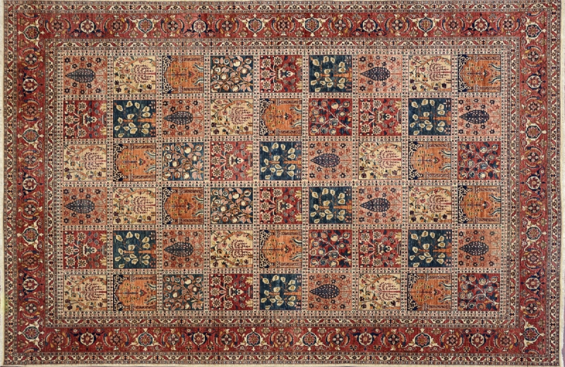 81030 Bakhtiari rectangular 9' 11"x13' 11" rug with all-over pattern from Afghanistan - multi-color