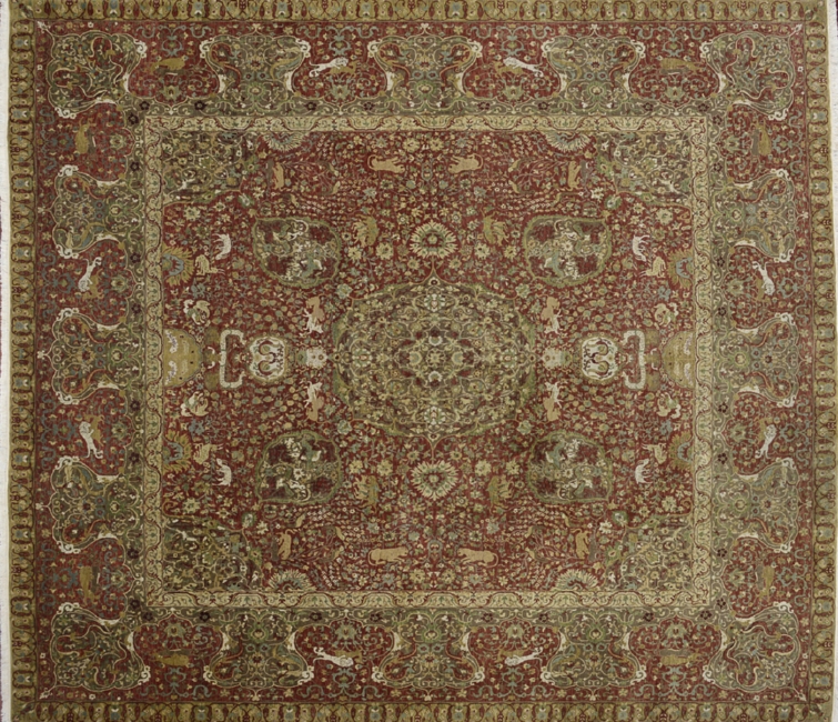 81955 Tabriz square 12' 0" by 12' 0" rug with all-over pattern from India - Multi-colored