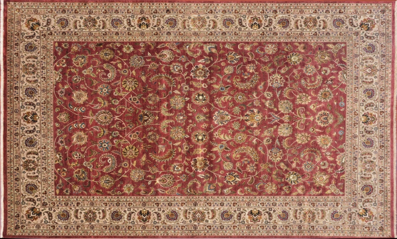 82354 Nain rectangular 9' 10" by 13' 9" rug with all-over pattern from India - Raspberry & Taupe