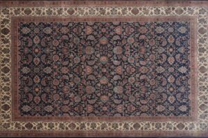 Kashmar rectangular 10' 0" by 13' 11" rug with all-over pattern from India - Navy Blue & Ivory