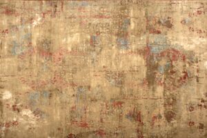 Transitional rectangular 8' 9" by 12' 3" rug with contemporary pattern from India - Tan & Tan