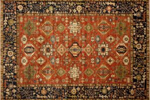 Karajeh rectangular 9' 2" by 11' 11" rug with geometric pattern from Afghanistan