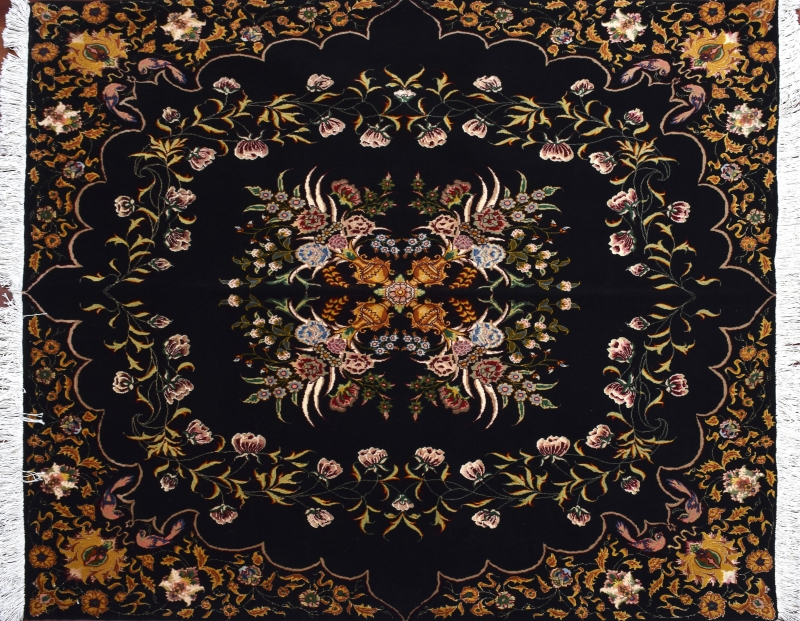 82895 Tabriz square 4' 11" by 5' 0" rug with floral pattern from Persia-Iran - Wool & Silk