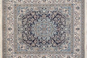 Nain square 6' 4" by 6' 10" rug with medallion pattern from Persia-Iran - Wool & Silk