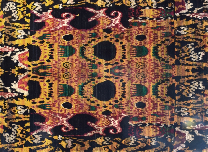 83299 Transitional rectangular 8' 0" by 10' 1" rug with contemporary pattern from India - Black & Yellow