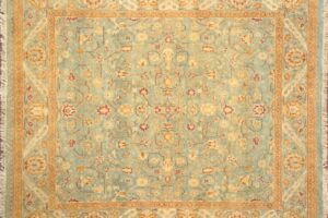 Haji Jalili square 5' 0" by 5' 0" rug with floral pattern from Pakistan - Light Blue & Oak