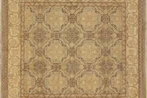 William Morris square 6' 3" by 6' 3" rug with all-over pattern from Pakistan - Light Green & Ivory
