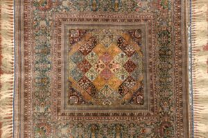 Hereke square 6' 7" by 6' 7" rug with all-over pattern from Turkey - Silk