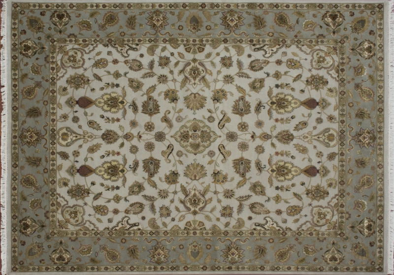 84048 Nain rectangular 8' 1" by 10' 1" rug with all-over pattern from India - Ivory & Light Green