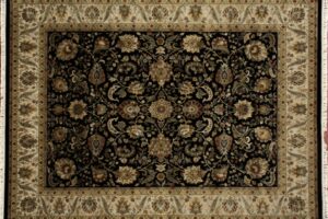 Nain rectangular 8' 0" by 10' 0" rug with all-over pattern from India - Black & Tan