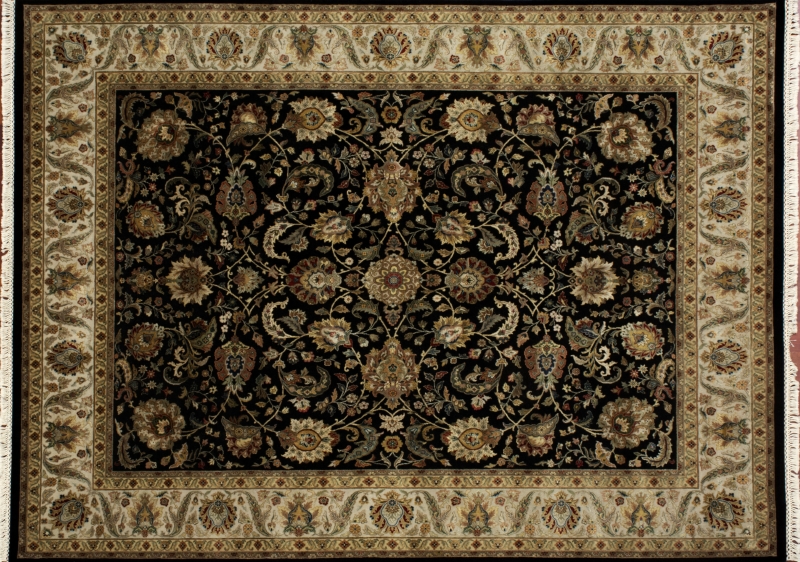 84049 Nain rectangular 8' 0" by 10' 0" rug with all-over pattern from India - Black & Tan
