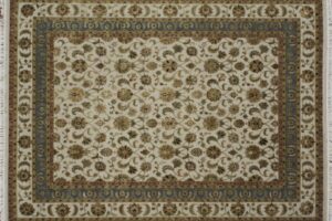 Nain rectangular 8' 1" by 10' 2" rug with all-over pattern from India - Tan & Light Blue
