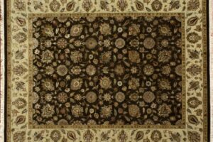 Nain rectangular 8' 2" by 9' 11" rug with all-over pattern from India - Brown & Ivory