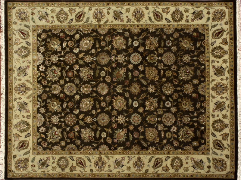 84052 Nain rectangular 8' 2" by 9' 11" rug with all-over pattern from India - Brown & Ivory