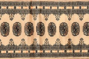 Bokhara runner 2' 1" by 6' 3" rug with geometric pattern from Pakistan - Beige & Black