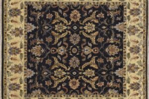 Kashmar square 8' 0" by 8' 0" rug with floral pattern from India - Red & Navy blue