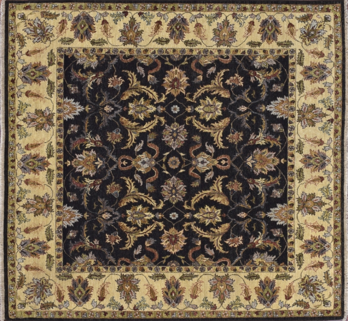 84381 Kashmar square 8' 0" by 8' 0" rug with floral pattern from India - Red & Navy blue