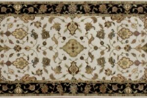 Nain runner 2' 8" by 9' 11" rug with all-over pattern from India - Ivory & Black