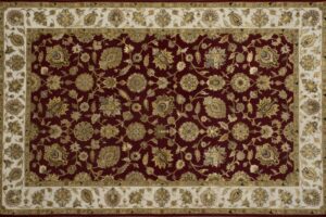 Nain rectangular 6' 1" by 9' 2" rug with all-over pattern from India - Red & Taupe