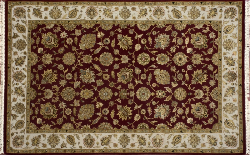 84452 Nain rectangular 6' 1" by 9' 2" rug with all-over pattern from India - Red & Taupe