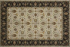Nain rectangular 5' 7" by 8' 2" rug with all-over pattern from India - Taupe & Black