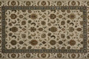 Transitional rectangular 3' 1" by 5' 3" rug with all-over pattern from India - Ivory & Ivory